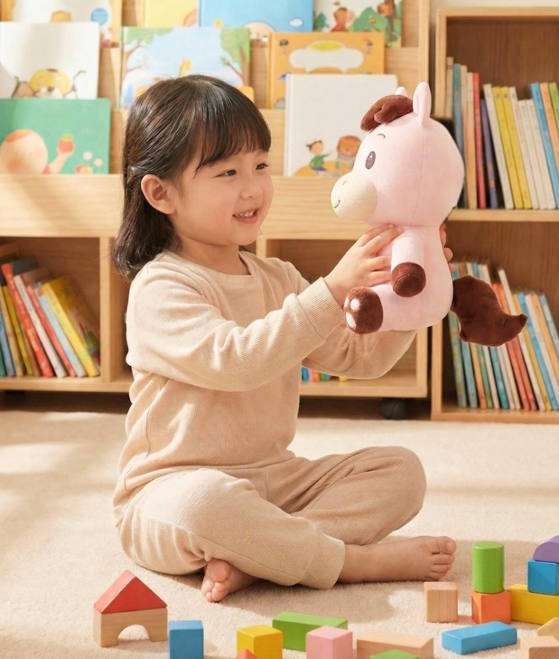 여자아이가 Joy를 안고 있는 모습